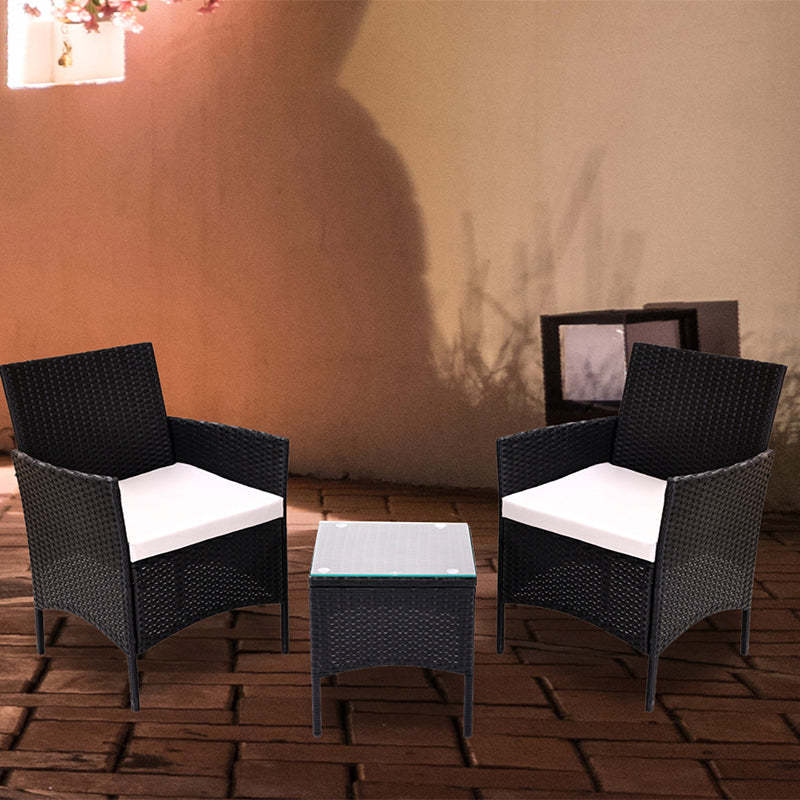 Ely-2 Brief Patio Rattan Chairs with Tea Table set 3Pcs，Dark Brown - Black - Oncros