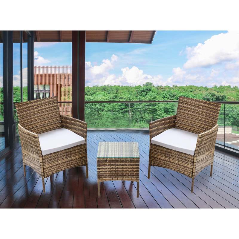 Ely-2 Brief Patio Rattan Chairs with Tea Table set 3Pcs，Dark Brown - Light Brown - Oncros
