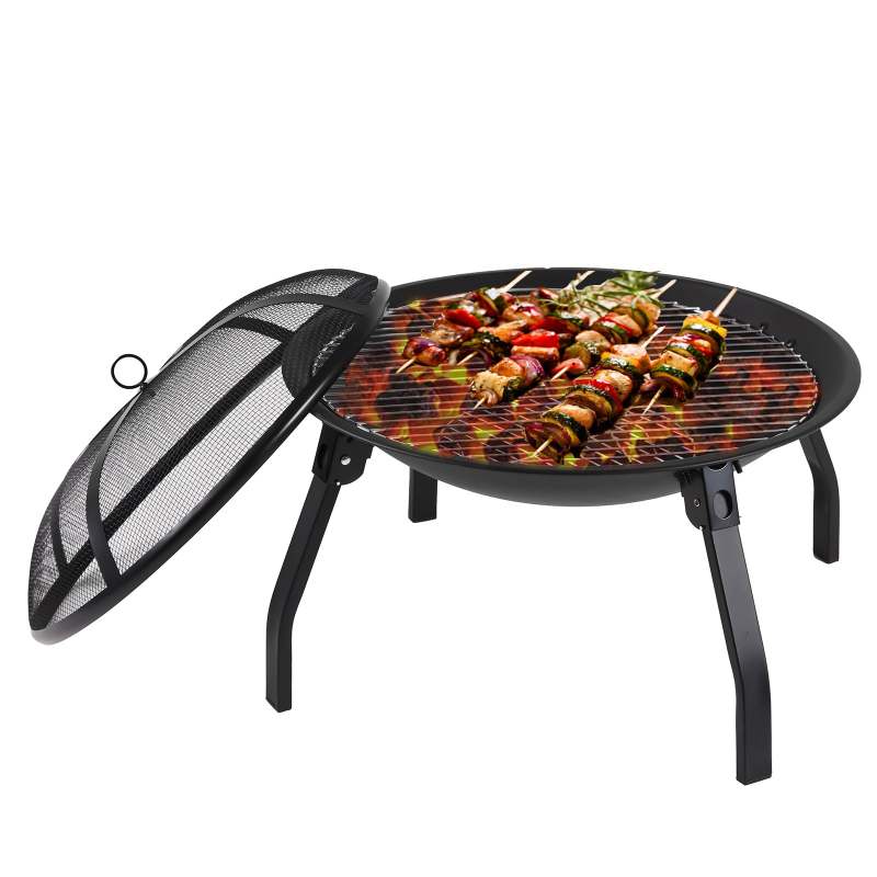 Outdoor Foldable Round Charcoal Fire Pit BBQ Grill with Cover 55cm - Oncros