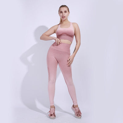 2Pcs Women's Summer Training Gym Running Fitness Yoga Sets - Pink and White Set / M - Oncros