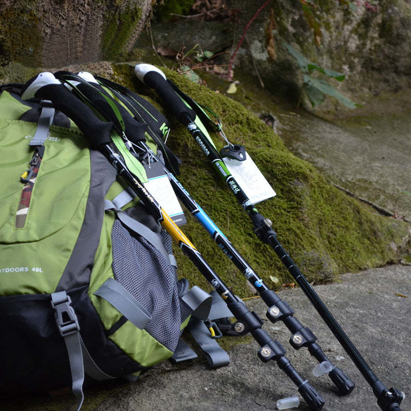 Outdoor Trekking Pole Multi-functional Carbon Fiber Trekking Pole Telescopic Folding Outer Lock 3-section Hiking Walking Stick - Oncros