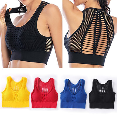 Women's Mesh Support Cross Back Sport Bra With Removable Cups - Oncros