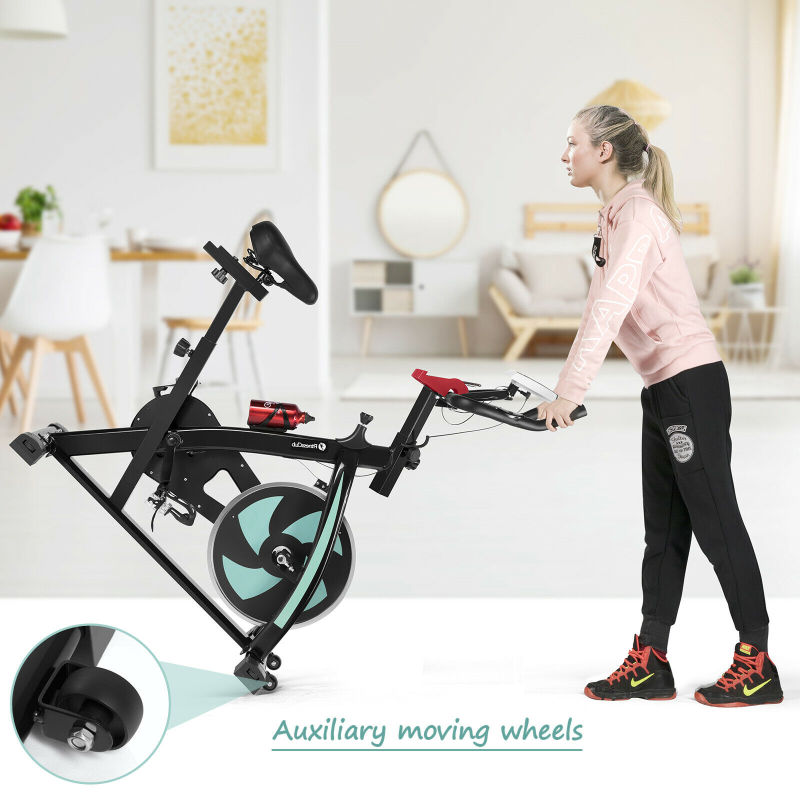 Exercise Spinning Bike with LCD Minotor & Pad Holder Resistance Adjustable For Home Indoor Gym, Red/ Black - Oncros