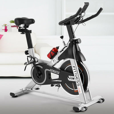 Adjustable Height Exercise Bike Spinning Bikes with LCD Monitor - Sliver - Oncros