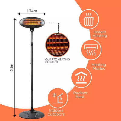 Standing or Wall Ceiling Mount Quartz Heater Indoor and outdoor Black 2000W - Oncros
