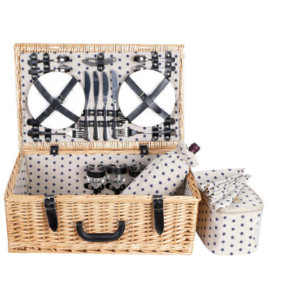 Hand-woven Picnic Basket for Four People with Cutlery Set - Oncros