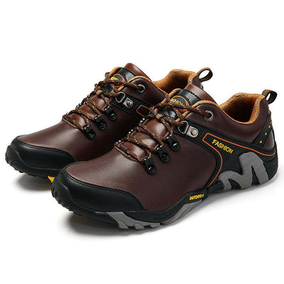 Men's Genuine Leather Hiking Sports Shoes Outdoor Trekking Waterproof Sneakers - Deep Brown / 38 - Oncros