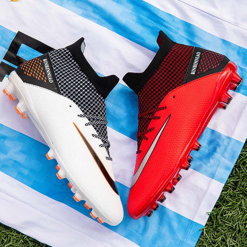 Indoor High Ankle Soccer Shoes Training Adult Non-Slip FG Football Boots Men Light Sneakers - White Red FG / 42 - Oncros