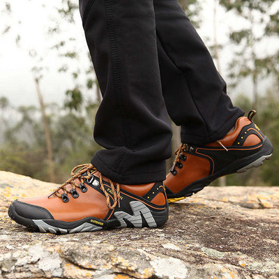 Men's Genuine Leather Hiking Sports Shoes Outdoor Trekking Waterproof Sneakers - Oncros