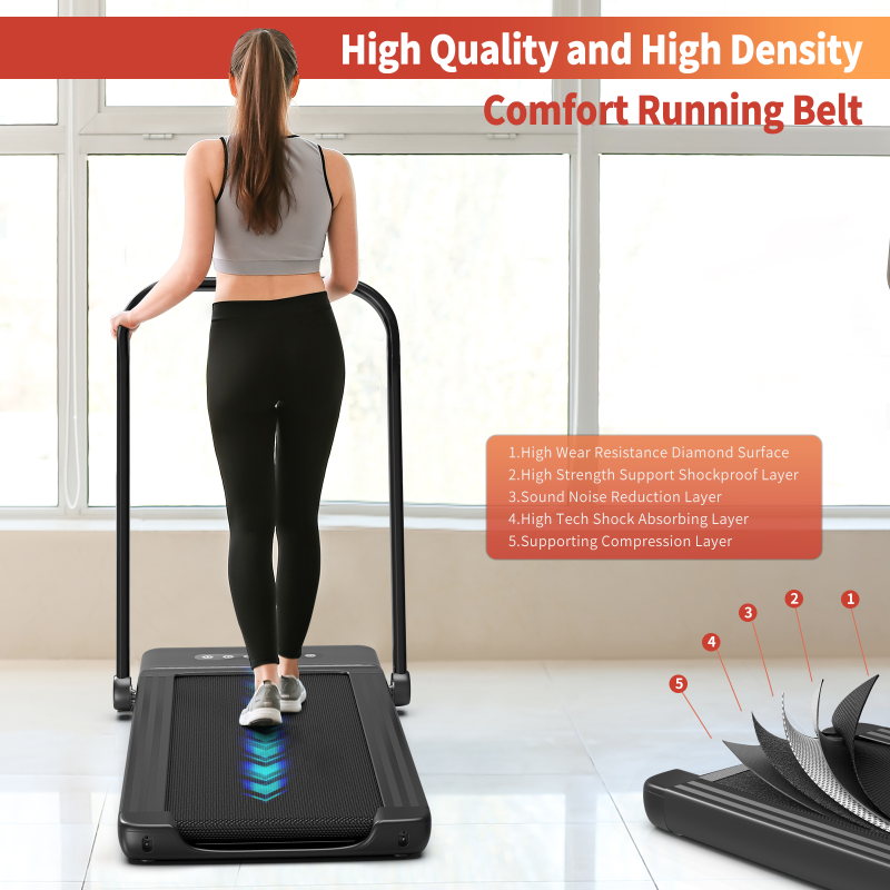 2-In-1 Foldable Treadmill with LED Screen Electric Running/Walking Machine Smart APP, Black - Oncros