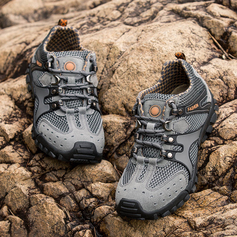Hiking Shoes Waterproof Breathable Elastic Leather Walking Tour Beach Rock Outdoor Men Climbing Trekking Shoes - Gray / 46 - Oncros