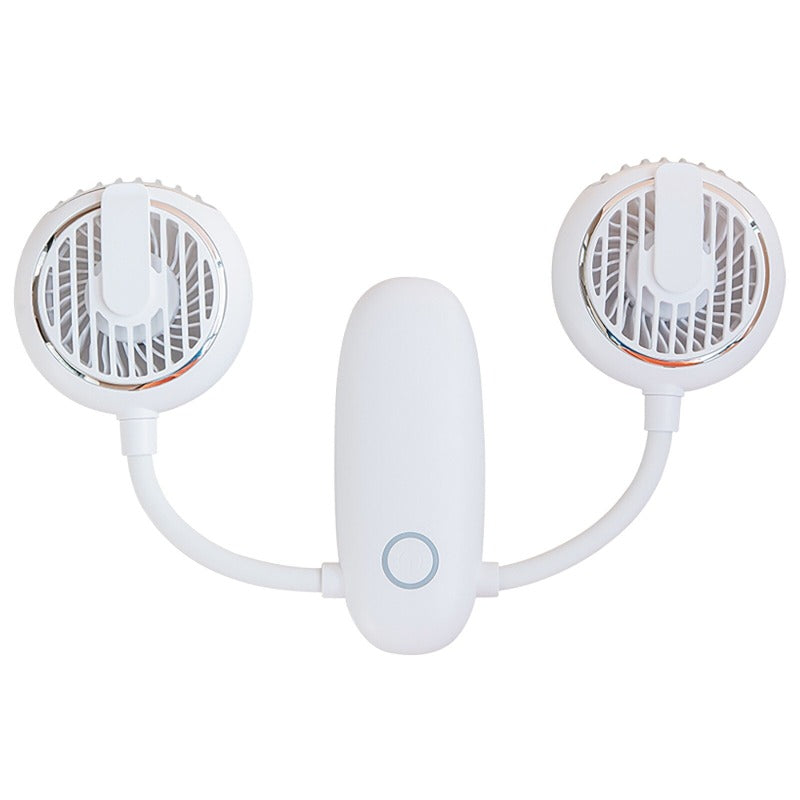 Headphone Design Hanging Neck Mini Dual Fan - White - Oncros