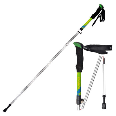 Outdoor Trekking Poles Multifunctional Portable Aluminum Alloy 5-section Folding Trekking Poles - Green / Long(appropriate height: 170-190cm) - Oncros