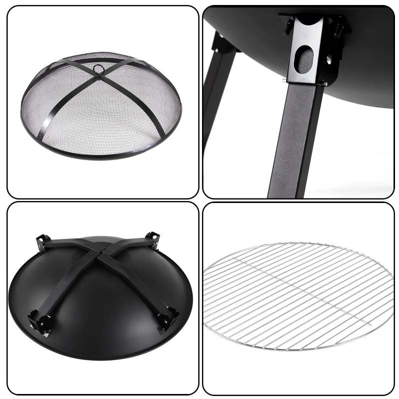 Outdoor Foldable Round Charcoal Fire Pit BBQ Grill with Cover 55cm - Oncros