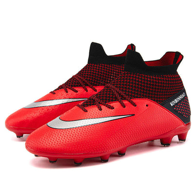 Indoor High Ankle Soccer Shoes Training Adult Non-Slip FG Football Boots Men Light Sneakers - Red FG / 39 - Oncros