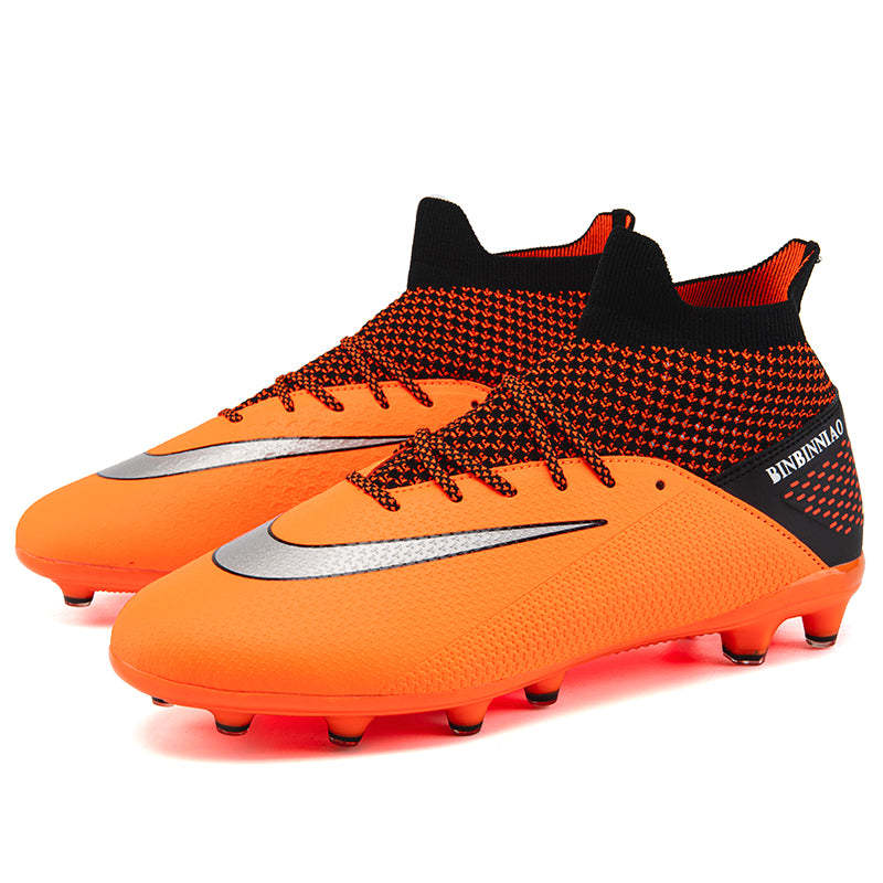 Indoor High Ankle Soccer Shoes Training Adult Non-Slip FG Football Boots Men Light Sneakers - Orange FG / 40 - Oncros