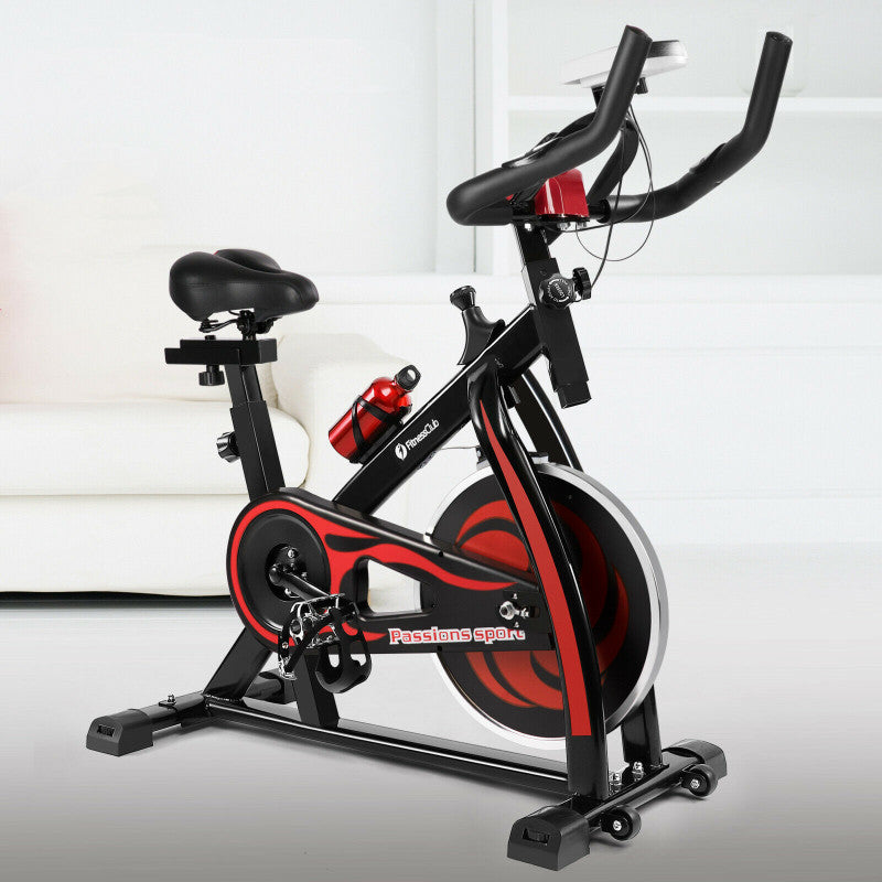 Exercise Spinning Bike with LCD Minotor & Pad Holder Resistance Adjustable For Home Indoor Gym, Red/ Black - RED - Oncros