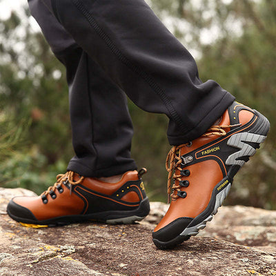 Men's Genuine Leather Hiking Sports Shoes Outdoor Trekking Waterproof Sneakers - Oncros
