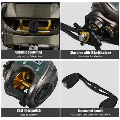 USB Rechargeable Carbon Fiber Baitcasting Reel with Digital Display Electric Fishing Reel - Oncros
