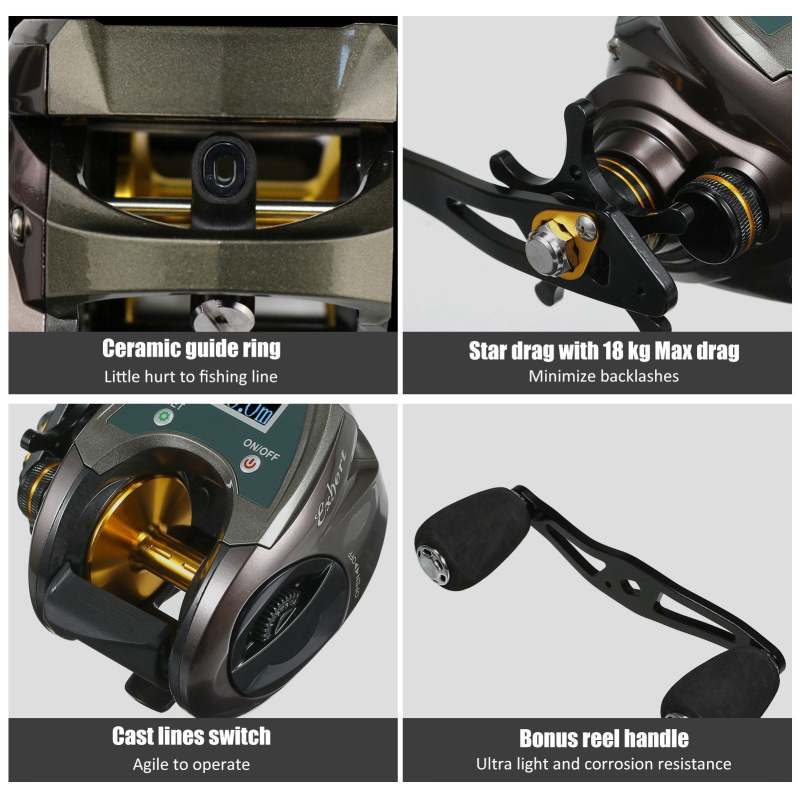 USB Rechargeable Carbon Fiber Baitcasting Reel with Digital Display Electric Fishing Reel - Oncros