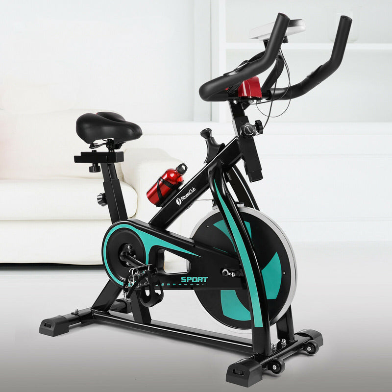 Exercise Spinning Bike with LCD Minotor & Pad Holder Resistance Adjustable For Home Indoor Gym, Red/ Black - GREEN - Oncros